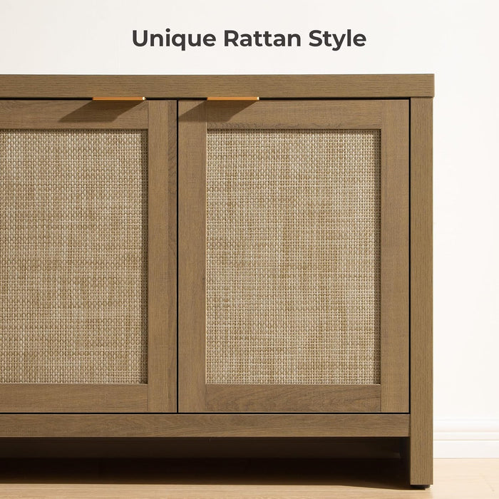 TV Stand for Living Room Boho Entertainment Center for Bedroom with 4 Rattan Cabinets Farmhouse Television Stands with Storage Large Media Console Table for Tvs up to 65 Inch