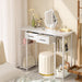 White Vanity Desk No Mirror, Small Makeup Table with Drawers, Girls Vanity Dressing Table with Storage Shlef for Bedroom, 37.3 Inches Compact Vanity for Small Spaces