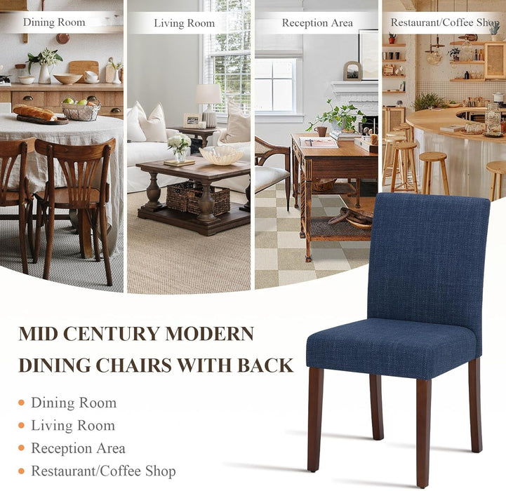 Upholstered Parsons Dining Chairs Set of 6, Modern Dining Room Chairs with Back, Fabric Kitchen Side Chairs with Wood Legs for Dinner Farmhouse Restaurant, Blue