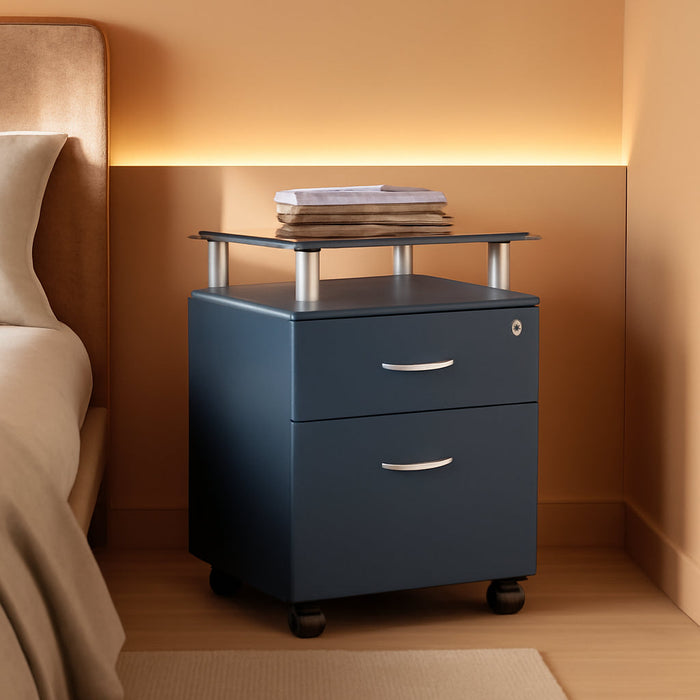 Rolling File Cabinet with Glass Top, Graphite