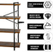 Bookshelf, Rustic Open Book Shelf, Wood and Metal Horizontal Bookshelves (4-Tier)