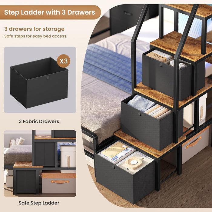 Charcoal Twin Bunk Bed With ChargingStation Drawers