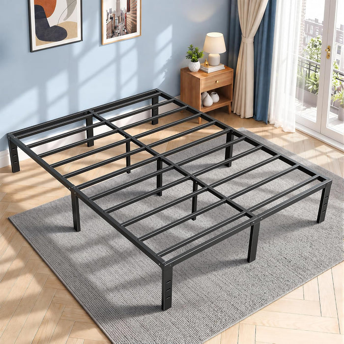 Queen Bed Frame 11 Points Support Metal Platform Bed with Storage Space