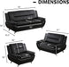 3 Piece Living Room Couch Set, Faux Leather Sofa Set, Modern Sofa Couch Set Living Room Furniture (Sofa+Loveseat+Chair, Black)