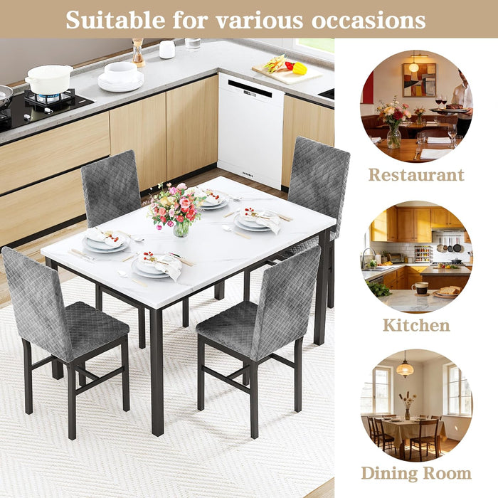 SlateGrey Marble Tabletop Five Piece DiningSet Premium