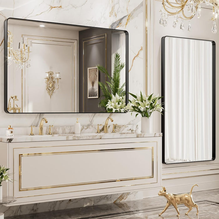 Matte Black Tempered Metal Framed Mirror 50x30Inches