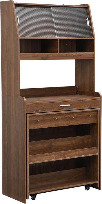 Sideboard Buffet Cabinet with Foldable Dining Table, Multifunctional Cupboard with Storage Shelf and Hooks, for Small Places,Studio, Apartment