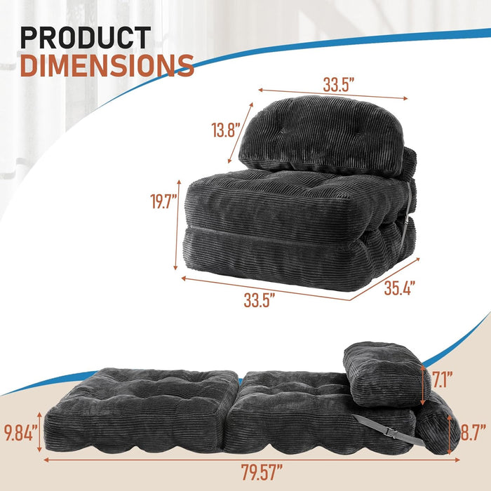 Dark Gray Folding Sofa Bed With ErgonomicBackSupport