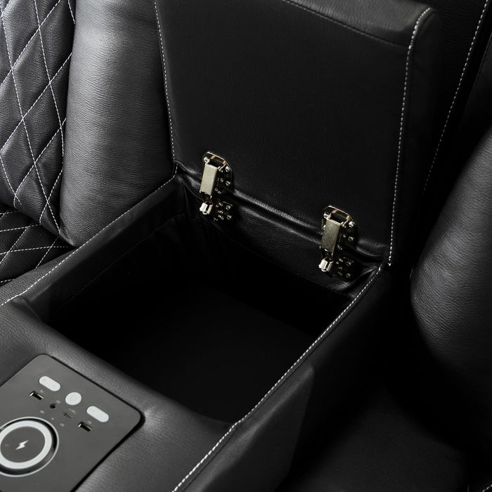 Chicago Power Recliner Sofa & Home Theater Seating with Wireless Charging Electric Recliner RV Sofa with Usb/Cup Holders/Storage/Led Light/Speaker, Black/Air Leather