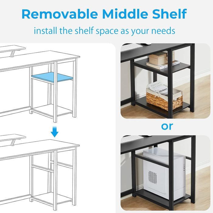Computer Desk 39 Inch with Monitor Stand, Office Desk with Adjustable Storage Shelves, Small Gaming Desk for Home Work Writing Study, Black