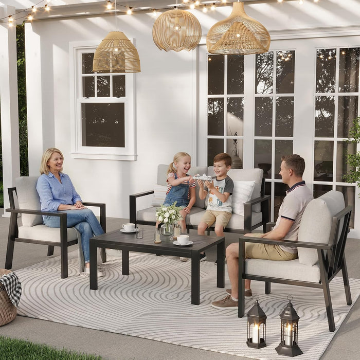 4-Piece Aluminum Outdoor Patio Furniture Sets All-Weather Patio Conversation Set Sectional Sofa with Coffee Table & Cushions with Removable Covers for for Deck Backyard Garden Poolside Balcony Porch