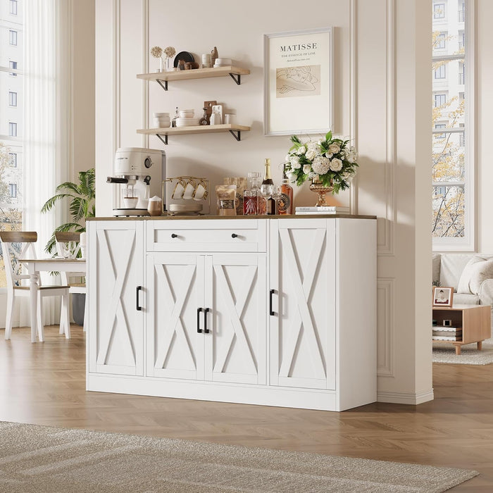 Sideboard Buffet Cabinet with Storage, Wood Modern Farmhouse Kitchen Cabinets with Doors and Drawer for Living Room, Hallway, Entryway (Oak White)
