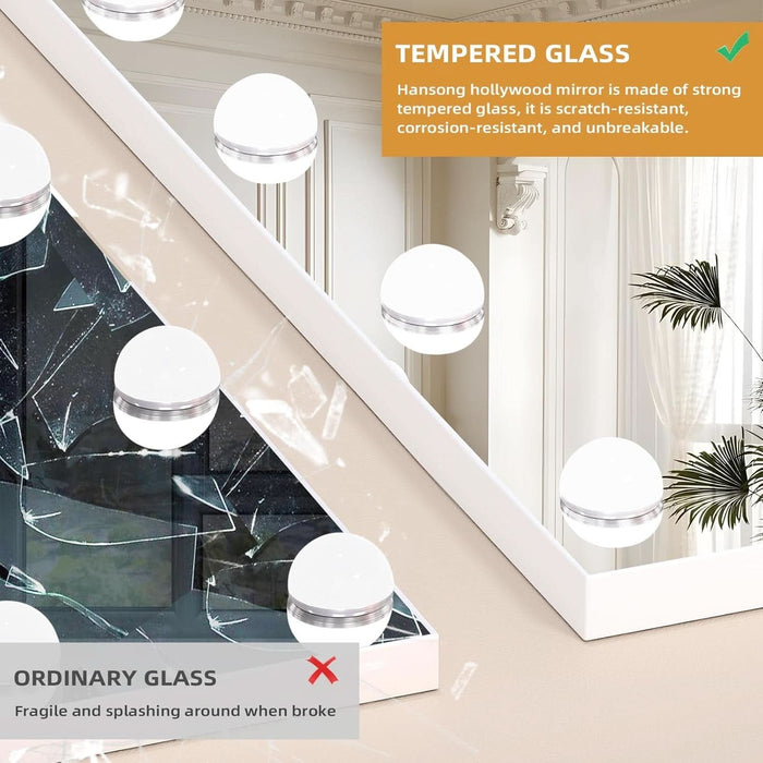 Vanity Mirror with Lights and Bluetooth Speaker 32"X 22.8" Hollywood Makeup Mirror with 18 LED Bulbs, Large Lighted Mirror with 3 Color Modes, USB Charging, 10X Magnification, Tempered Glass