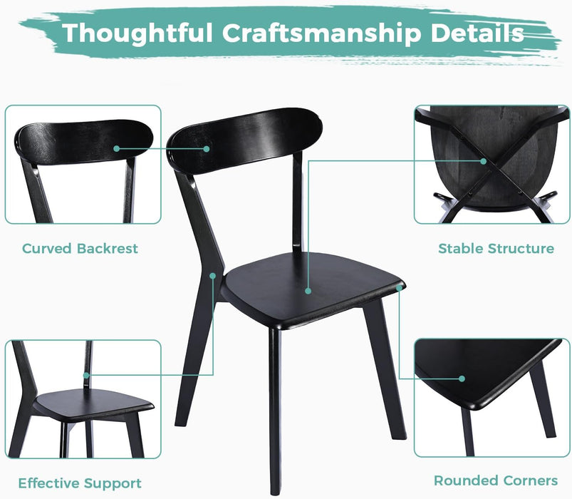 Solid Wood Dining Chairs Set of 6, Wooden Dining Room Chairs for Whole Family Use, Farmhouse Kitchen Chairs Set Suitable for Dining Room, Living Room, Black