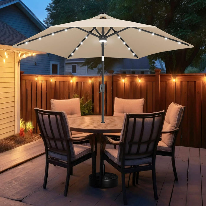 10Ft Solar Outdoor Umbrella - 24 LED Lighted Patio Umbrella with Centre Surround Light, Table Umbrellas with Tilt & Crank for Pool, Porch, Garden, Deck, Backyard UV Protection (Beige)