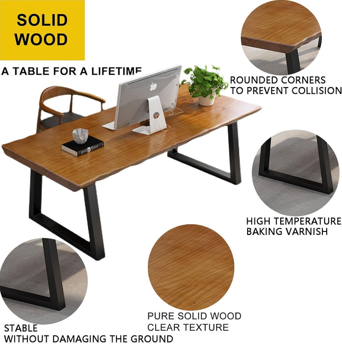 Modern Solid Wood Executive Desk – Spacious and Minimalist Home Office Workstation Perfect for Writing and Professional Use (Light Brown, 47In)