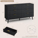 Fluted 6 Double Drawers Dresser for Bedroom, 55”Wide Modern Chest of Drawers with Deep Drawers,Curved Profile Design, Wood Drawer Organizer for Living Room, Hallway, Dark Black