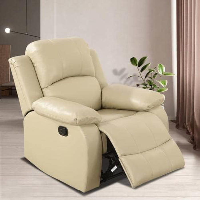 Manual Leather Sofa Recliner Set for Living Room Furniture Set,Leather Recliner Couch Set for Home/Office,Leather Reclining Sofa Set for 3-Pieces(Sofa+Loveseat+Chair) Beige