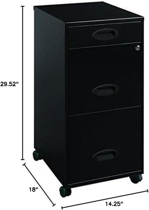 3 Drawers 29.52" Vertical Black Metal Filing Cabinet Lockable Pre-Assembled Movable Letter Size for Home, Office