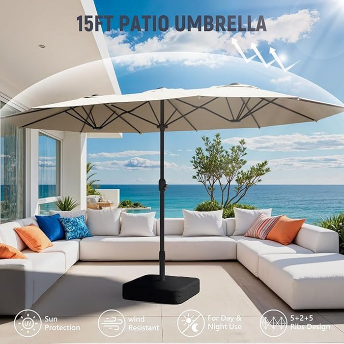 15Ft Large Patio Umbrella, Double Sided Outdoor Umbrellas, Market Umbrellas with Crank Handle, Backyard Umbrela for Deck, Garden, Pool