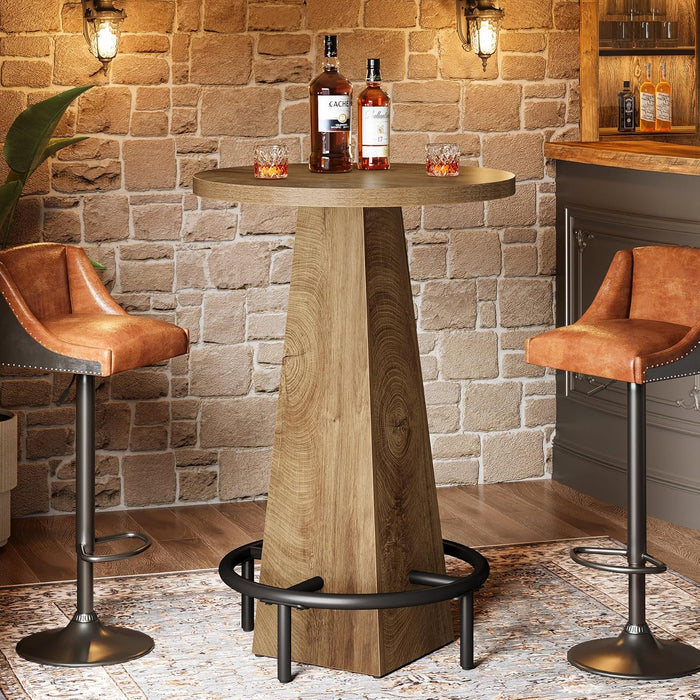 Bar Table, 37.4" High round Pub Table for Small Bars, Dining Room, Kitchen, Wood Color (Only Table)