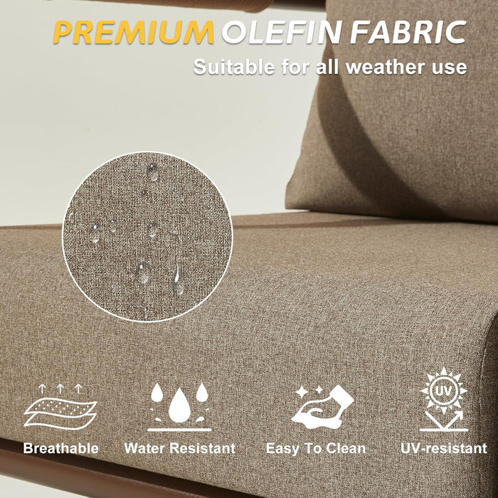 MBY Outdoor Aluminum Patio Furniture Set, 4-Seats Patio Conversation Sofa Set with 45,000 BTU Fire Pit Table W/Glass Wind Guard, All Weather for Pool, Balcony, Garden-Brown