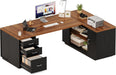 87-Inch Modern Executive Desk with File Cabinet, Large Home Office Desk with Drawers, 3-Drawer Wooden File Cabinet, Spacious Workstation for Home Office (Brown & Black)