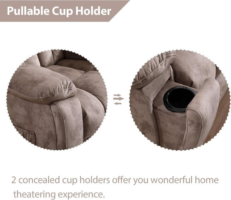 Loveseat Recliner Sofa for Living Room, Extra Wide Modern Overstuffed 2 Seat Reclining Manual Sofa Chair, Daul Recliner with Hidden Armrest Cup Holders, Breathable Fabric, Light Brown(Loveseat)