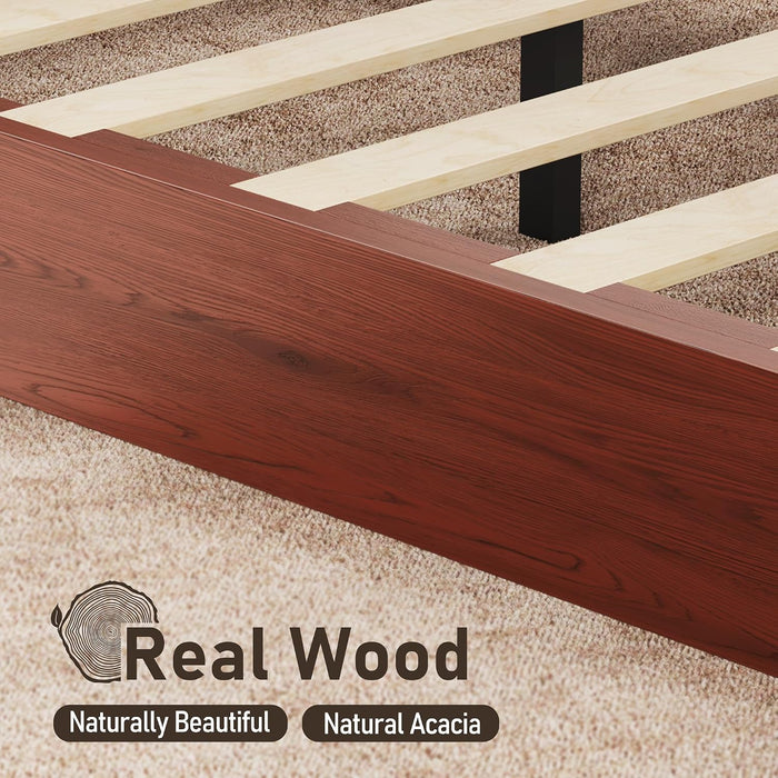 Solid Acacia Wood Queen Bed Frame with Headboard Cherry Finish