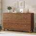 Fluted Dresser for Bedroom with 12 Drawers, 57" Wide Modern Chest of Drawers with Metal Handle, Wooden Dresser TV Stand, Wood Closet Clothes Storage Organizer for Living Room, Hallway, Walnut