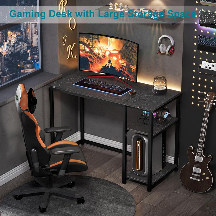 Computer Desk 40 Inches with 2-Tier Shelves Sturdy Home Office Desk with Large Storage Space Modern Gaming Desk Study Writing Laptop Table, Black Marbling (Black Marbling, 40)
