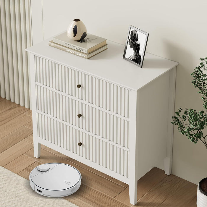 Large White 3 Drawer Dresser, Painted 30 Inch Tall Wood Nightstand with Storage, Wide Modern Chest of Drawers with Ball Bearing Slide for Bedroom Hallway Living Room Entryway Office