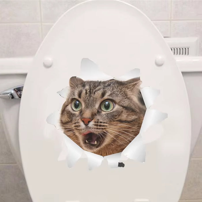 Cats 3D Wall Sticker Toilet Stickers Hole View Vivid Dogs Bathroom for Home Decoration Animals Vinyl Decals Art Wallpaper Poster