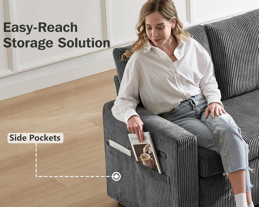 81 Inch CorduroyVelvet GreyTone Sleeper Sofa Pullout