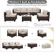 7 Pieces Wicker Patio Furniture Conversation Set Outdoor Sectional Sofa Glass Coffee Table with Non-Slip Cushions and Furniture Cover, Beige