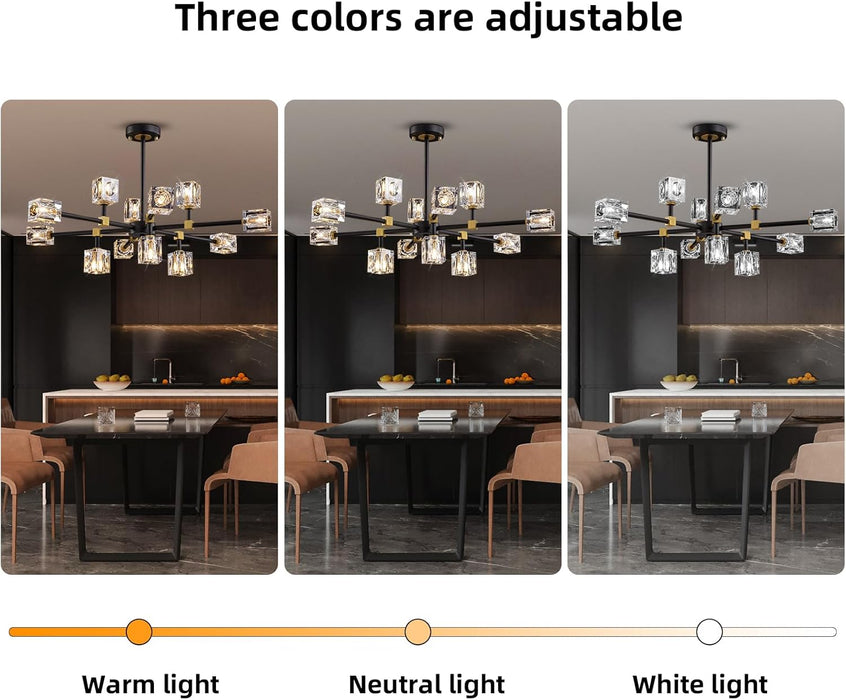 Black Crystal Sputnik Chandelier 12 Lights Adjustable