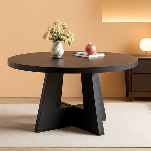 round Dining Table for 4-6 People, 47 Inches Dining Room Table with Wooden Pedestal Base, Black Dinner Table, Circle Kitchen Table for Dining Room, Kitchen, Living Room(Table Only)