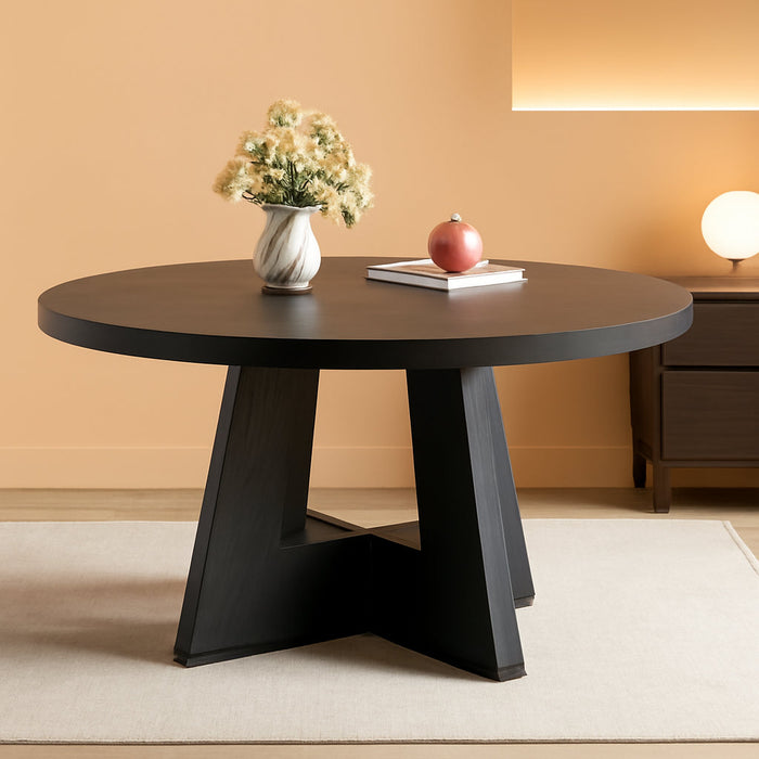 round Dining Table for 4-6 People, 47 Inches Dining Room Table with Wooden Pedestal Base, Black Dinner Table, Circle Kitchen Table for Dining Room, Kitchen, Living Room(Table Only)