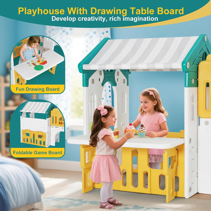 9 in 1 Toddler Slide, Freestanding Kid Climber Slide Playset, Toddler Playhouse with Slide, Basketball Hoop and Climbing Frame, Indoor Outdoor Backyard Playground Toy for Toddlers Age 1-3+