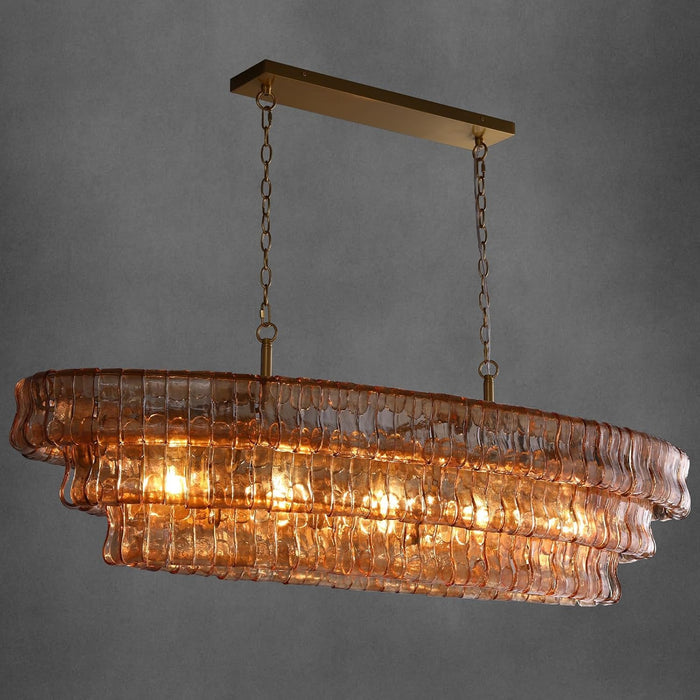 54" Smoked Gold Rectangular Drum Large Chandeliers for Dining Room, 5-Light Modern round Hanging Light Fixture for Kitchen Island, Living Room, Foyer