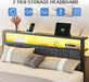 Queen Size Bed Frame with 2-Tier Storage Shelf Headboard, LED Lights