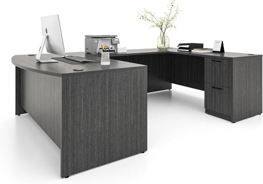 67'' U Shaped Bow Front Executive Desk with 2 Storage File Cabinets - ShipItFurniture