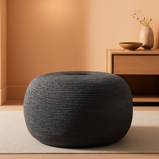 Large Ottoman Foot Stool, Knitted Foot Rest, round Pouf Chair, Modern Living Room Furniture Bean Bag, Room Decor, Bedroom Footstool, Boho Pouffe, Home Decor Poof, 20"W X 15"H, Anthracite