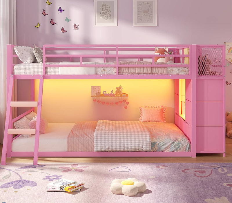 Pink Twin Over Bunk Bed With RGBLEDIlluminationSystem