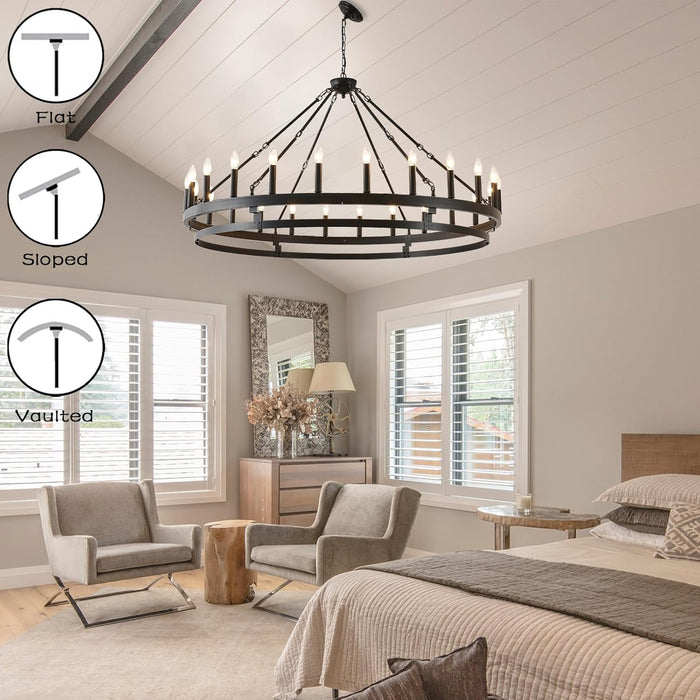 53Inch Black Wagon Wheel Chandelier Farmhouse Industrial