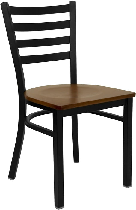 2 Pack HERCULES Series Black Ladder Back Metal Restaurant Chair - Cherry Wood Seat