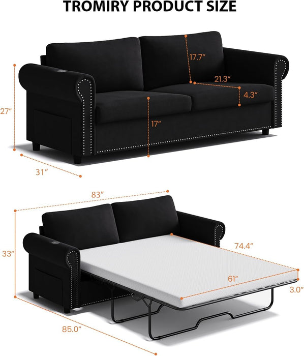 Queen Sleeper Sofa Bed Black Ergonomic Contemporary