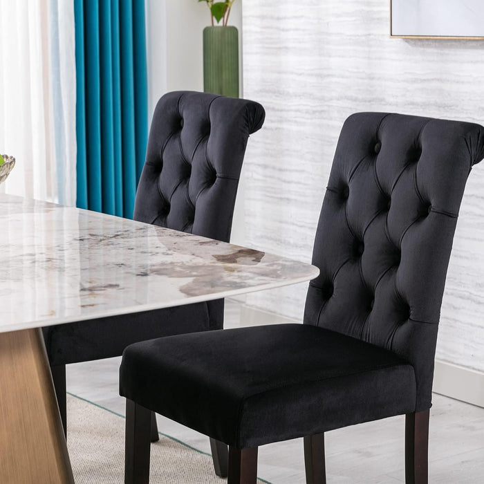 Dining Chairs Set of 4 Mid Century Modern Living Room Chairs with Button Tufted High Back Velvet Armless Chair Comfy Upholstered Side Chairs for Kitchen/Restaurant/Bedroom, Black
