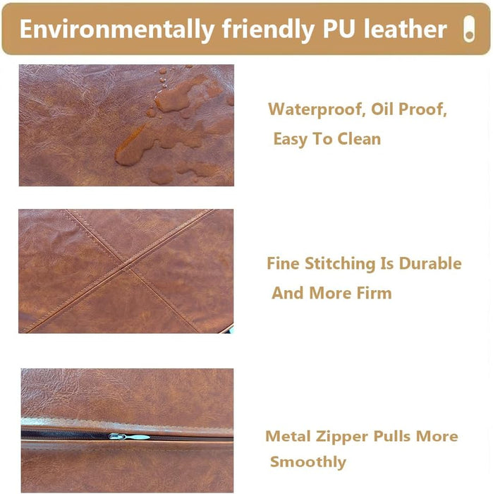 Faux Leather Pouf Cover,Unstuffed Pouf Ottoman Round,Φ19.7X13.7 Mid-Century Moroccan Large Floor Storage Foot Rest Bean Bag for Living Room Bedroom,Brown