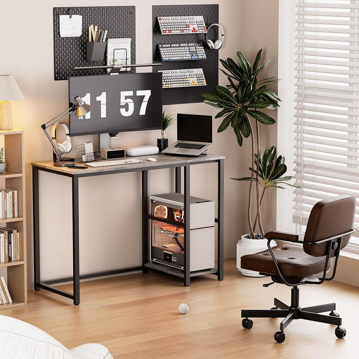 Computer Desk 40 Inches with 2-Tier Shelves Sturdy Home Office Desk with Large Storage Space Modern Gaming Desk Study Writing Laptop Table, Gray Desk